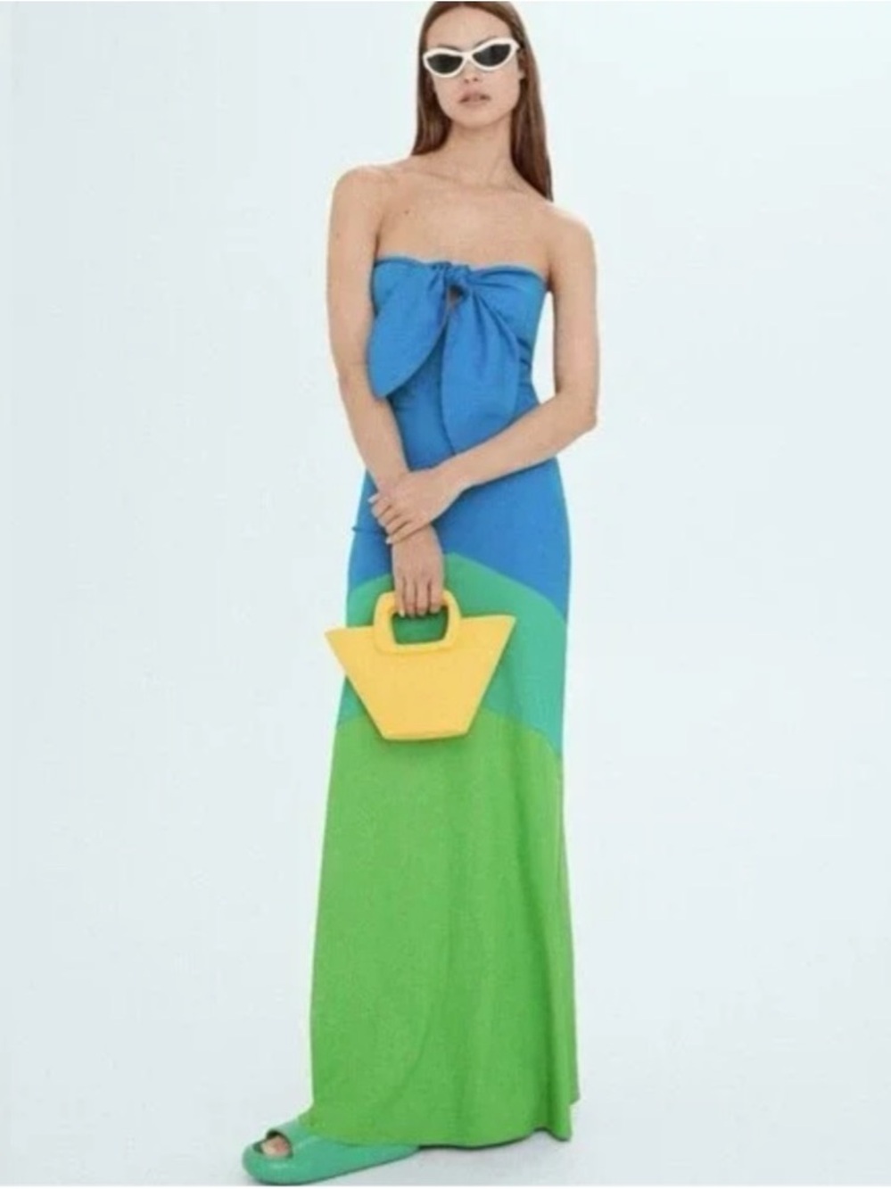 Simon Miller x Mango Strapless Colorblock Maxi Dress in Blue and Green